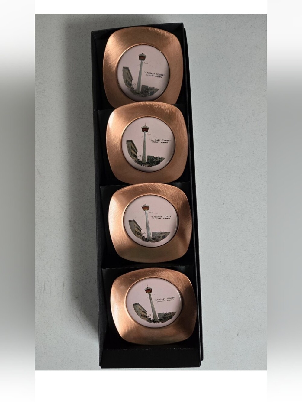 Copper Calgary Tower Coasters Vintage Original Box